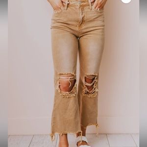 Brown Crop Flare Denim